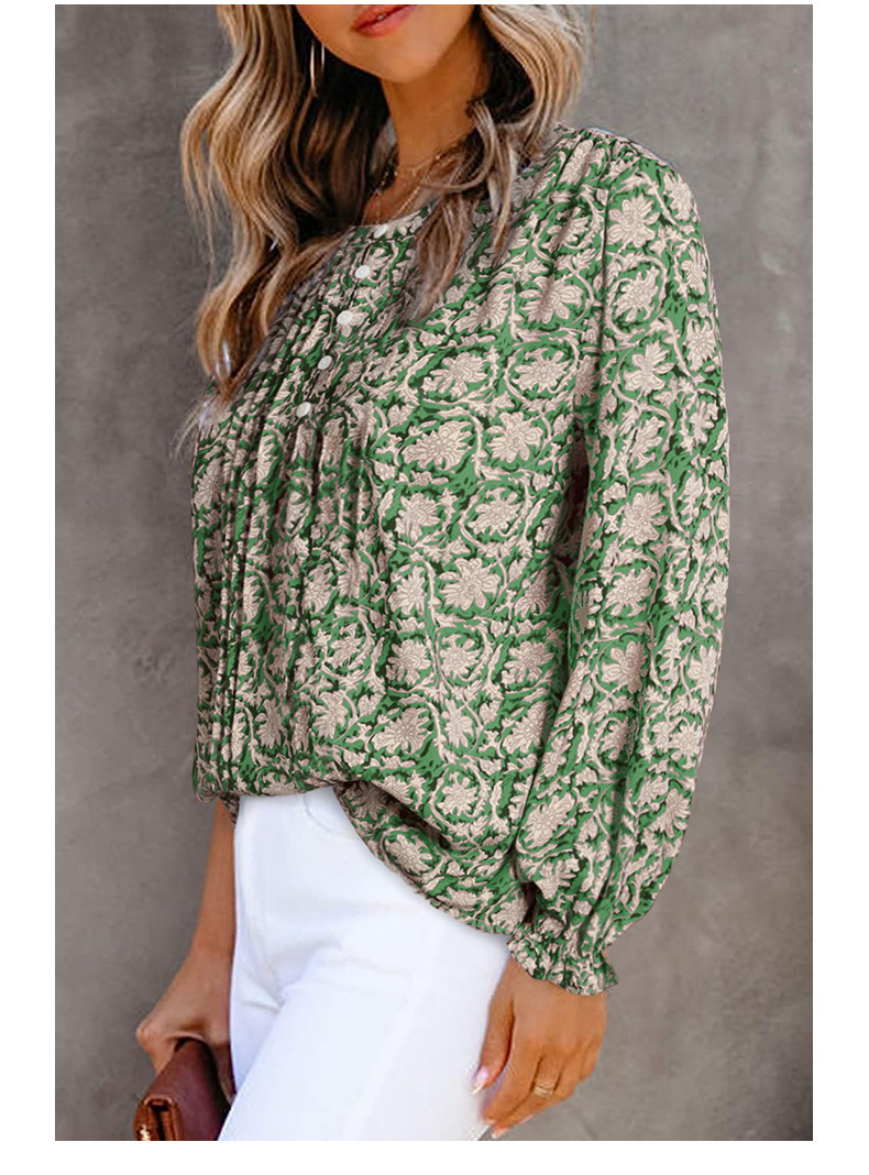 Womens Floral Print V-Neck Long Sleeve Slim Office Blouse