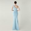One-Shoulder Satin Pleated Slim-Fit Mermaid Evening Dress High Slit Party Wedding