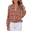 Womens Floral Print V-Neck Long Sleeve Slim Office Blouse