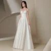 Elegant White Satin Backless V-Neck Sleeveless FloorLength Evening Dress