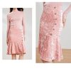 Pink Crushed Velvet High-Waisted Midi Bodycon Skirt Button Office Petite