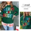 Womens Casual Loose Crew Neck Sweatshirt Colorful Letter Applique Contrast Long Sleeve