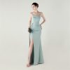 Satin Spaghetti Strap Slim Fit Mermaid Evening Dress High Slit Summer Party