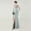 Satin Spaghetti Strap Slim Fit Mermaid Evening Dress High Slit Summer Party