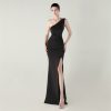One-Shoulder Satin Pleated Slim-Fit Mermaid Evening Dress High Slit Party Wedding
