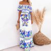 Off Shoulder Floral Digital Print Maxi Flared Plus Size Dress