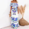 Off Shoulder Floral Digital Print Maxi Flared Plus Size Dress