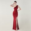 One-Shoulder Satin Pleated Slim-Fit Mermaid Evening Dress High Slit Party Wedding