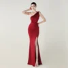 One-Shoulder Satin Pleated Slim-Fit Mermaid Evening Dress High Slit Party Wedding