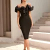 Strapless Ruffle Bandage Midi Dress Elegant Bodycon Party
