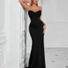 Solid Bandeau Backless High Waisted Swing Long Evening Dress Elegant