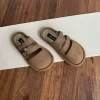 Women Sandals Toe-Covered Slides Hollow Out Belt Buckle Suede Flat Rubber Sole