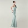 One-Shoulder Satin Pleated Slim-Fit Mermaid Evening Dress High Slit Party Wedding