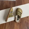 Women Sandals Toe-Covered Slides Hollow Out Belt Buckle Suede Flat Rubber Sole