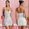 Halter Neck Rhinestone Bodycon Mini Dress Elegant High Waist