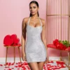 Halter Neck Rhinestone Bodycon Mini Dress Elegant High Waist
