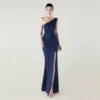 One-Shoulder Satin Pleated Slim-Fit Mermaid Evening Dress High Slit Party Wedding