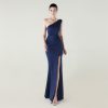 One-Shoulder Satin Pleated Slim-Fit Mermaid Evening Dress High Slit Party Wedding