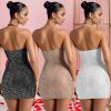 Halter Neck Rhinestone Bodycon Mini Dress Elegant High Waist