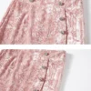 Pink Crushed Velvet High-Waisted Midi Bodycon Skirt Button Office Petite
