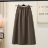 High Waist A-Line Midi Skirt Winter Solid Button Slimming