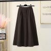 High Waist A-Line Midi Skirt Winter Solid Button Slimming
