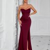 Solid Bandeau Backless High Waisted Swing Long Evening Dress Elegant