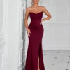 Solid Bandeau Backless High Waisted Swing Long Evening Dress Elegant