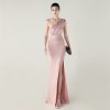 One-Shoulder Satin Pleated Slim-Fit Mermaid Evening Dress High Slit Party Wedding