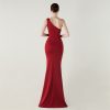 One-Shoulder Satin Pleated Slim-Fit Mermaid Evening Dress High Slit Party Wedding