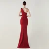 One-Shoulder Satin Pleated Slim-Fit Mermaid Evening Dress High Slit Party Wedding