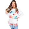 Womens Casual Loose Crew Neck Sweatshirt Colorful Letter Applique Contrast Long Sleeve