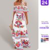 Off Shoulder Floral Digital Print Maxi Flared Plus Size Dress