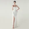 Satin Spaghetti Strap Slim Fit Mermaid Evening Dress High Slit Summer Party