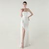 Satin Spaghetti Strap Slim Fit Mermaid Evening Dress High Slit Summer Party