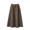 High Waist A-Line Midi Skirt Winter Solid Button Slimming