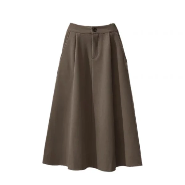 High Waist A-Line Midi Skirt Winter Solid Button Slimming
