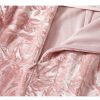 Pink Crushed Velvet High-Waisted Midi Bodycon Skirt Button Office Petite