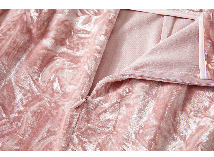 Pink Crushed Velvet High-Waisted Midi Bodycon Skirt Button Office Petite