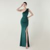One-Shoulder Satin Pleated Slim-Fit Mermaid Evening Dress High Slit Party Wedding