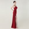 Satin Spaghetti Strap Slim Fit Mermaid Evening Dress High Slit Summer Party