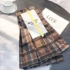 Womens High Waist Plaid Woolen Pleated Mini Skirt Fall Winter Preppy Office