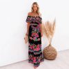 Off Shoulder Floral Digital Print Maxi Flared Plus Size Dress