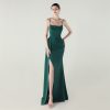 Satin Spaghetti Strap Slim Fit Mermaid Evening Dress High Slit Summer Party