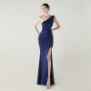 One-Shoulder Satin Pleated Slim-Fit Mermaid Evening Dress High Slit Party Wedding
