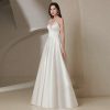 Elegant White Satin Backless V-Neck Sleeveless FloorLength Evening Dress
