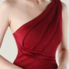 One-Shoulder Satin Pleated Slim-Fit Mermaid Evening Dress High Slit Party Wedding
