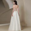 Elegant White Satin Backless V-Neck Sleeveless FloorLength Evening Dress