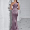 One Shoulder Backless Ruched Slim Fit Slit Midi Evening Party Dress
