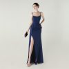Satin Spaghetti Strap Slim Fit Mermaid Evening Dress High Slit Summer Party